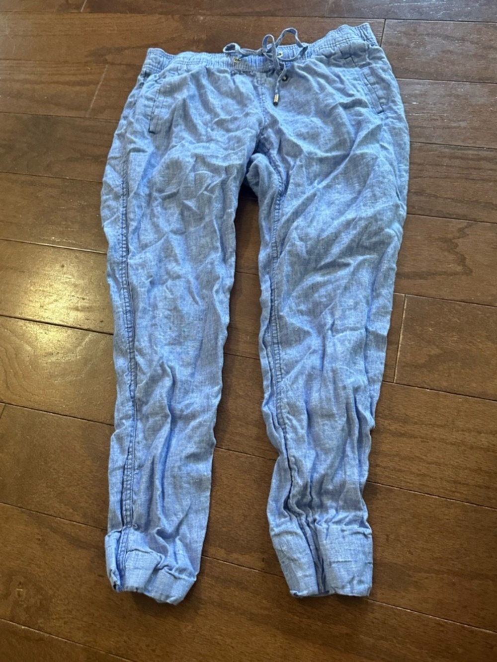 Lilly Pulitzer Size Medium M Blue Chambray-Style Pants Pink Logo Tag lot6359